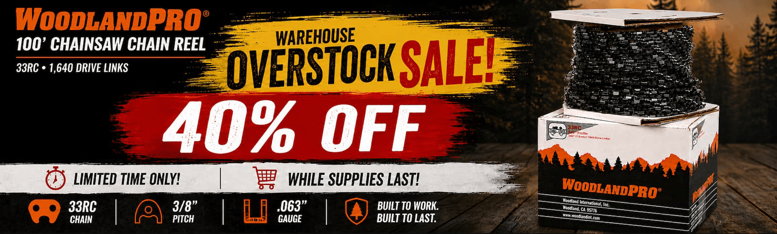 WoodlandPRO 100' Chainsaw Chain Reel 33RC — Warehouse Overstock Sale, 40% off