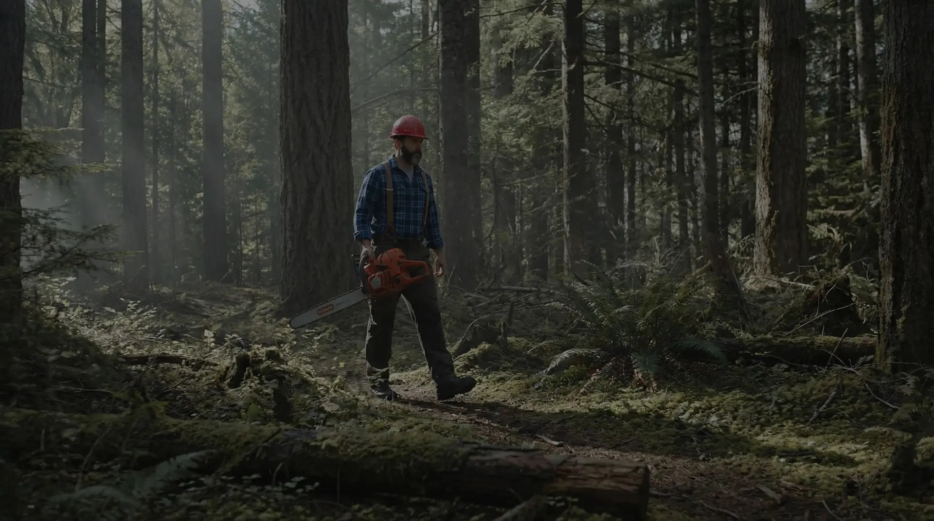 Lumberjack in woods